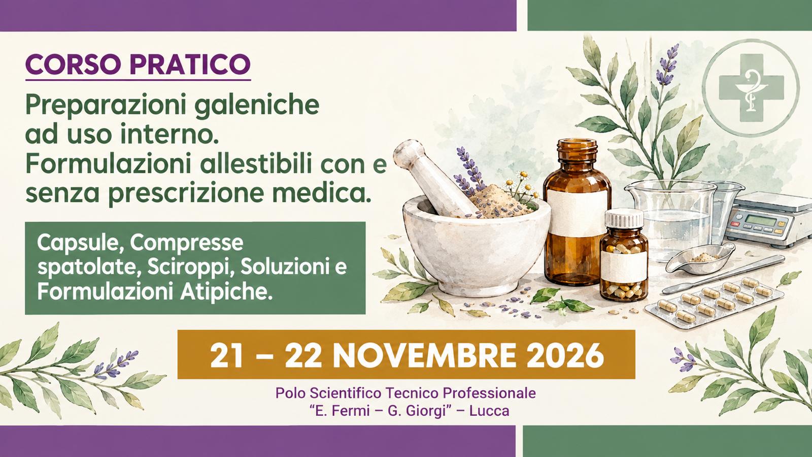 LE  PREPARAZIONI GALENICHE AD USO INTERNO. FORMULAZIONI ALLESTIBILI CON E SENZA PRESCRIZIONE MEDICA, TECNOLOGIA E LEGISLAZIONE. CAPSULE, COMPRESSE, SCIROPPI, SOLUZIONI E FORMULAZIONI ATIPICHE
